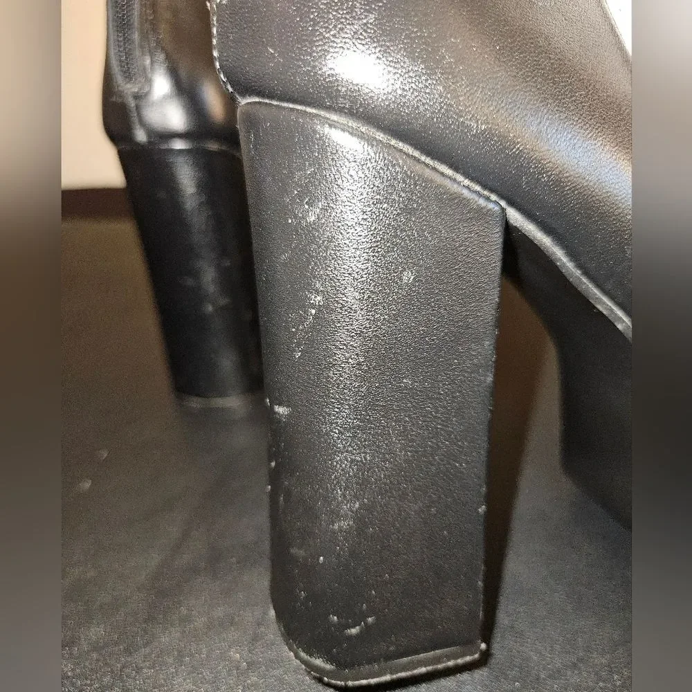 Alcala's Calf Hair Black Leather Platform Cow Zip-up Booties Size 9